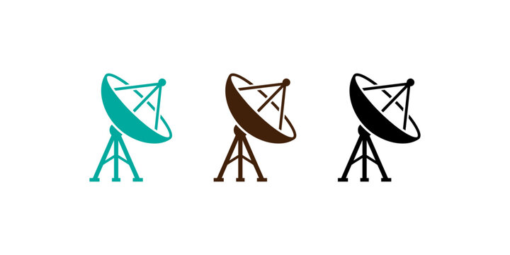 Satellite Dish Icon Collection In Turquoise Brown And Black With Communication Antenna Symbols For Broadcasting Telecommunications Radar Signal Technology And Networking Design