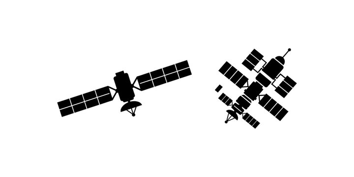 Satellite Icon Silhouette Collection With Communication And Space Satellites In Orbit For Astronomy Technology Aerospace Science Navigation And Global Communication Design