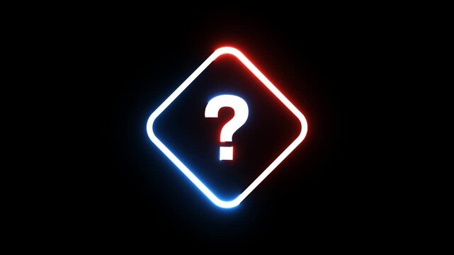 Glowing neon question mark sign with red and blue light effect on dark background motion.