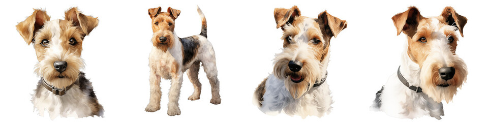 Naklejka premium Portraits of wire fox terriers showcase the unique markings and expressive faces of the breed on black background