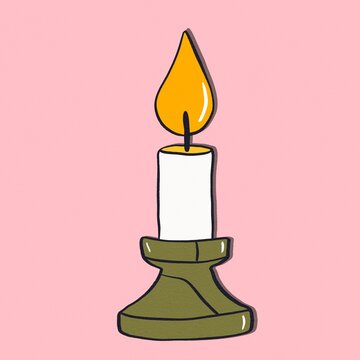 Christmas candle illustration with flame on pink background