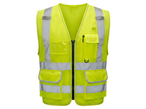 yellow high visibility reflective safety vest emergency gear isolated on transparent background