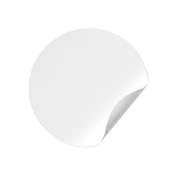 Blank white round sticker with curled corner isolated on white background