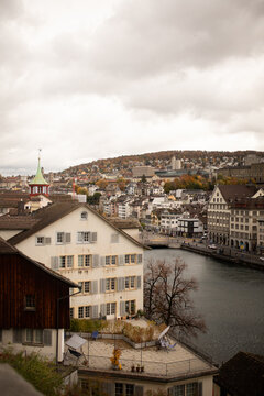 Zurich old town and Limmat river on a Switzerland trip