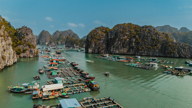 Floating fishing village amid limestone islands in Lan Ha Bay