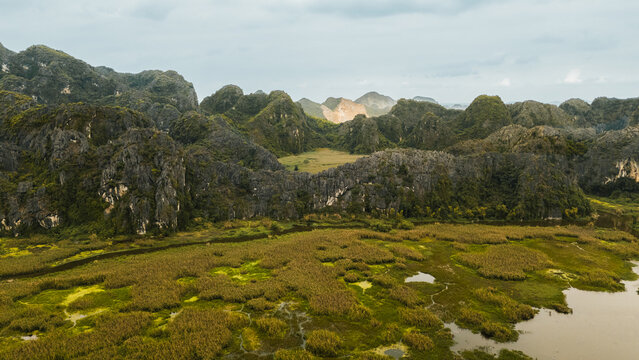 Limestone karst landscape and wetland in Vietnam