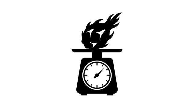 Kitchen scale with fire silhouette representing calorie burning