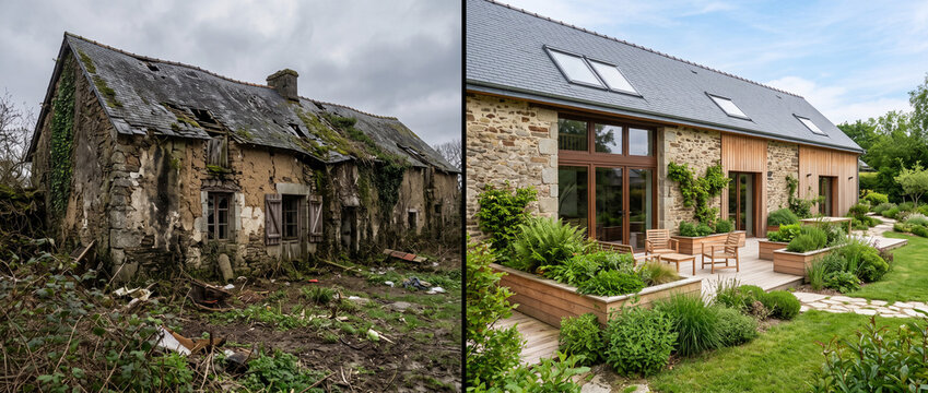 R&eacute;novation de maison en pierre : ruine abandonn&eacute;e transform&eacute;e en habitation moderne