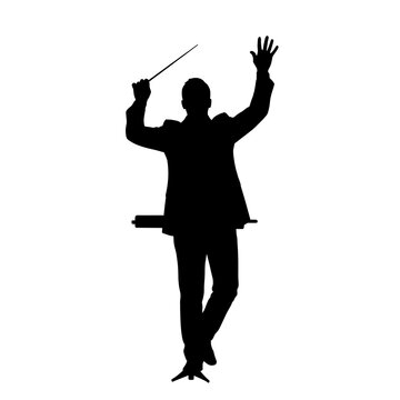 Orchestra conductor silhouette directing with a baton