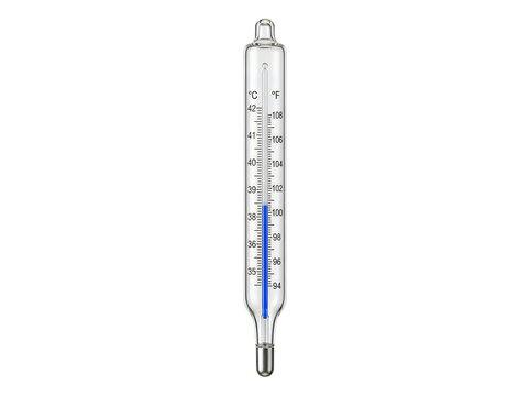 clinical glass thermometer traditional temperature measurement isolated on transparent background