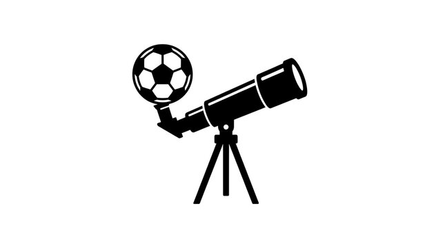 Soccer ball and telescope icon representing sports scouting