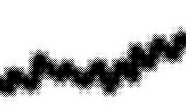 Dynamic black halftone wave pattern flowing across a clean white canvas, an abstract visual concept for digital sound or energy distribution and technological advancement