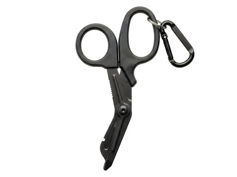 black medical trauma shears first aid bandage scissors isolated on transparent background