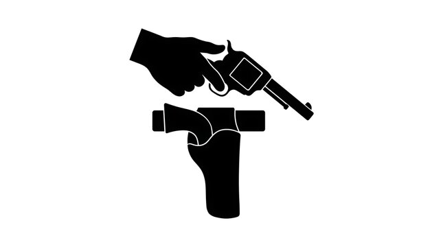 Silhouette of hand drawing a revolver from a holster