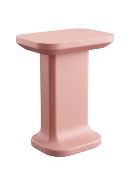 Modern minimalist pink pedestal side table isolated on white background