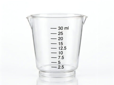 clear plastic medical measuring cup medicine dispenser isolated on transparent background