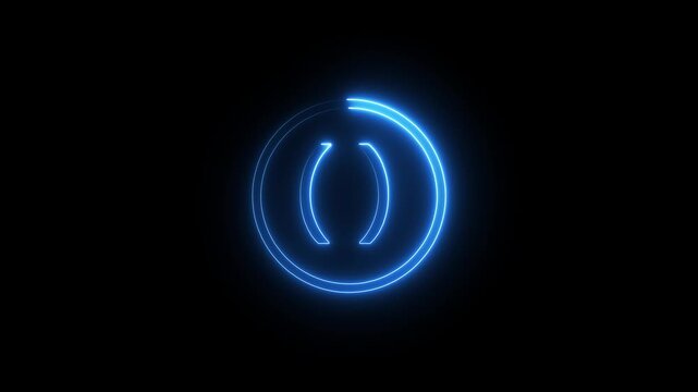 Glowing blue neon loading circle animation with parentheses symbol isolated black background.
