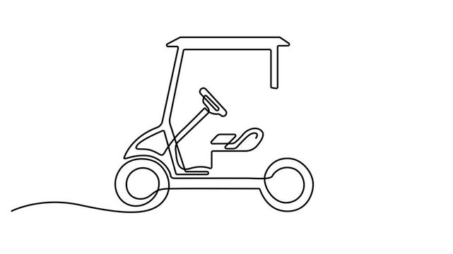 Animated self drawing of continuous line golf car art. Single line golf cart concept. Line art, outline, banner in minimalism style. Full length single line art animation. 4k video
