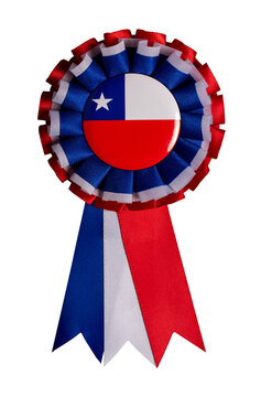 Chilean flag cockade rosette with ribbons, symbolizing national pride and patriotism, isolated with transparent background