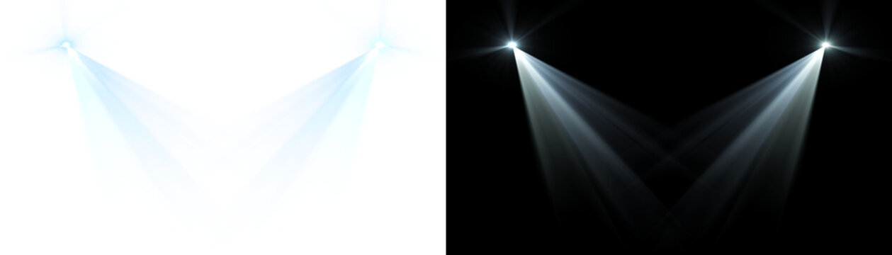 White glowing spotlight beam of lighting flare cinematic theater for stage background. Lens flare light effect.