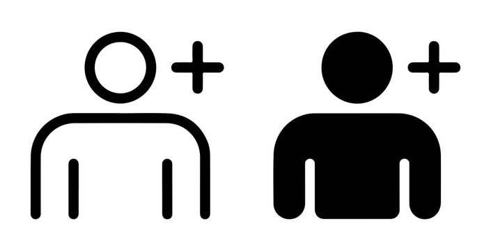 Add user profile avatar glyph icons featuring bold line and solid black silhouette symbols for contact systems.