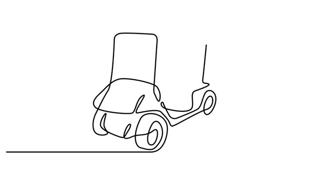 Animated self drawing of continuous line golf car art. Single line golf cart concept. Line art, outline, banner in minimalism style. Full length single line art animation. 4k video