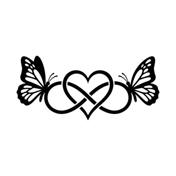 Elegant butterfly heart symbol infinity love design black silhouette