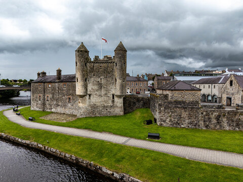 Aerial view of Enniskillen on the banks of Lough Erne in Northern Ireland. Irelands only island town.
