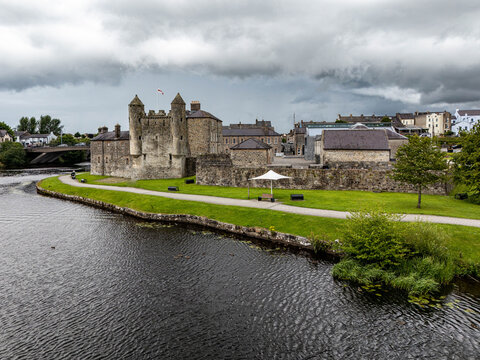 Aerial view of Enniskillen on the banks of Lough Erne in Northern Ireland. Irelands only island town.
