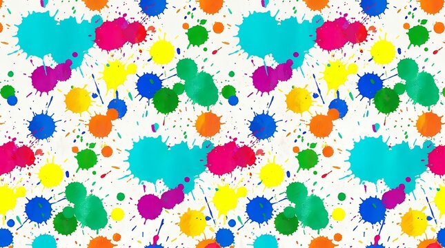 Repetitive wallpaper design featuring vibrant multicolour paint splotches and ink drops over an empty canvas pattern seamless splash stain spot drop ink paint watercolor hand painted artistic