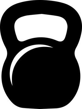 Black kettlebell silhouette for fitness strength training on transparent backdrop.