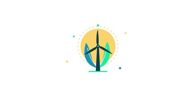 Animated Wind Turbine Icon with Rotating Blades and Green Energy Concept