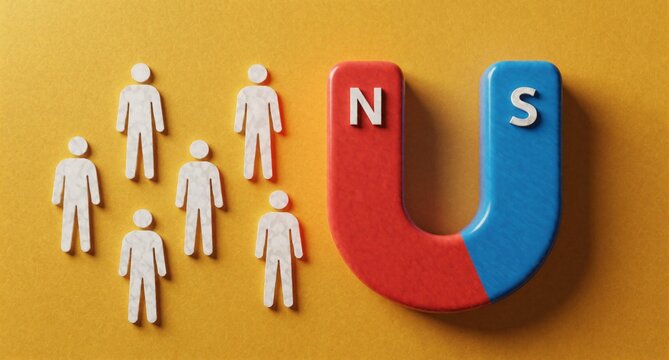 Magnet Attracting People Concept: Human Resources Recruitment and Marketing