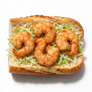 Crispy Fried Shrimp Sandwich with Shredded Lettuce on French Bread