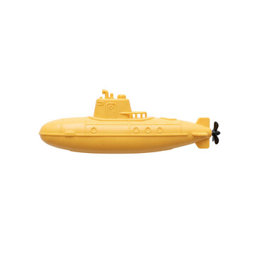 Bright Yellow Submarine Toy Isolated on White Background.