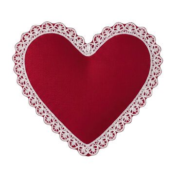 Red velvet heart shape with white lace trim border