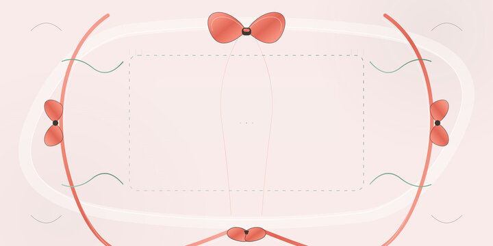 Minimalist gift ribbon frame border design with bows with set on transparent background
