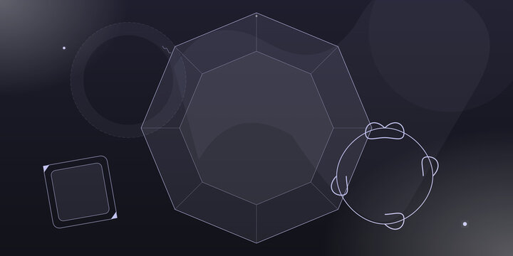 Abstract geometric shapes composition with thin linear elements on transparent background