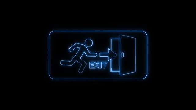 Neon Exit Sign Animation with Running Person and Color Changing Glow