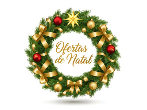Christmas green wreath with gift offers text