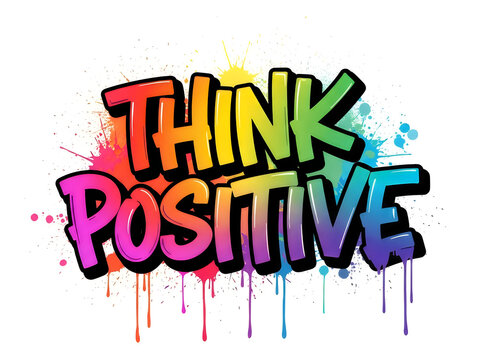 Colorful think positive graffiti style text