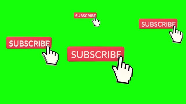 Subscribe button icon click on green screen.