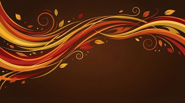 Elegant Autumn Swirl Border With Falling Leaves On Dark Background
