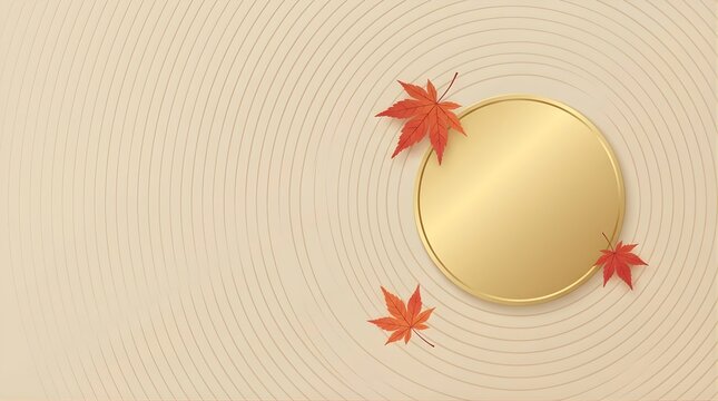 Golden circle podium with autumn maple leaves for product display