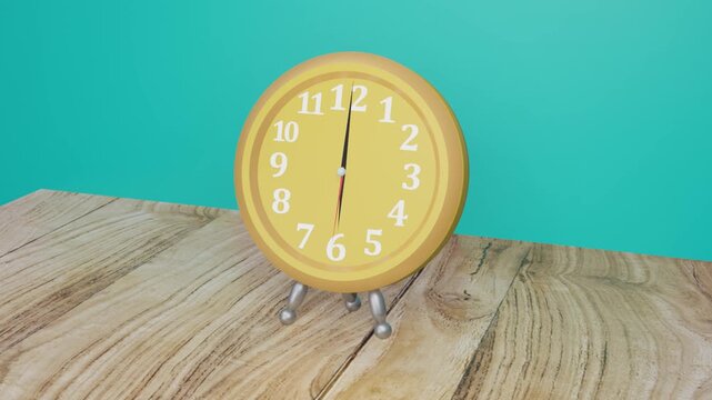 Time passing concept with spinning clock hands on wooden surface animation