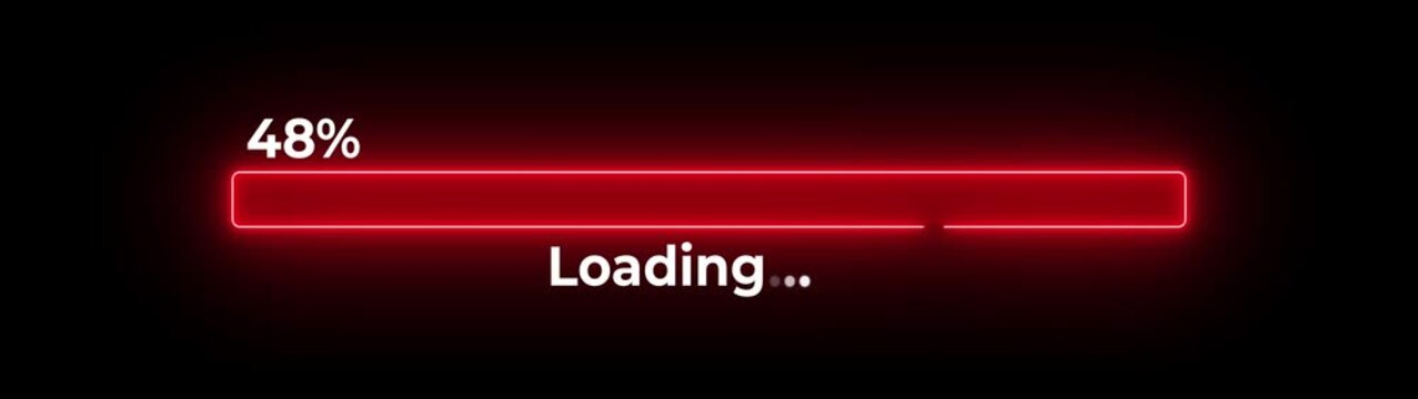 100% loading bar icon diagrams Info graphics animation. Red color Neon loading icon background video.