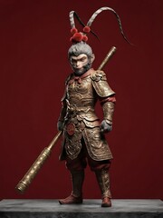 Fototapeta premium 3D Fantasy Armored Monkey Warrior with Staff