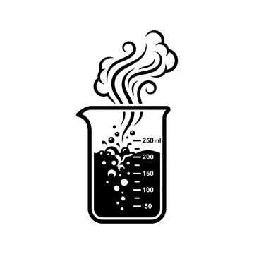 Laboratory beaker vector icon with boiling liquid and steam