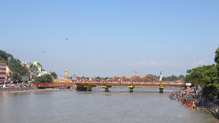 Obraz premium Haridwar Ghats on the Banks of the Sacred Ganges River, Uttarakhand, India.