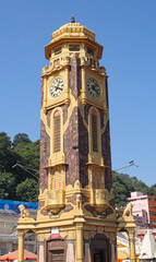 Fototapeta premium Historic Ghat Tower and Riverside Architecture Along the Ganges in Haridwar, India.